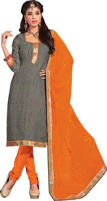 

Khushali Chanderi Self Design Salwar Suit Dupatta Material(Un-stitched), Black;orange;white