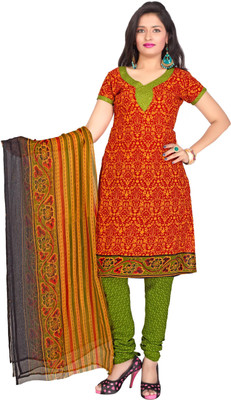 

Trendz Apparels Cotton Printed Dress/Top Material(Un-stitched), Orange