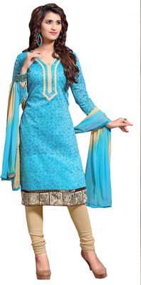 Khushali Chanderi Self Design, Printed Salwar Suit Dupatta Material(Un-stitched), Beige;light blue