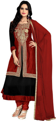 

Trendz Apparels Georgette Embroidered Dress/Top Material(Un-stitched), Black;red