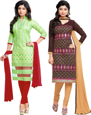 

Jiya Chanderi Self Design, Embroidered Salwar Suit Dupatta Material(Un-stitched), Beige;brown;light green;red