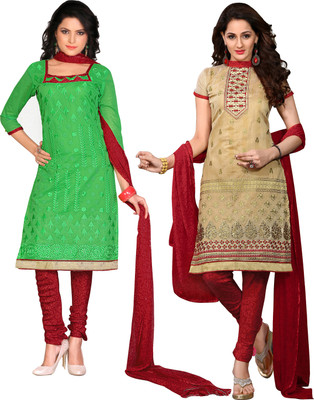 

Jiya Chanderi Self Design, Embroidered Salwar Suit Dupatta Material(Un-stitched), Beige;green;red
