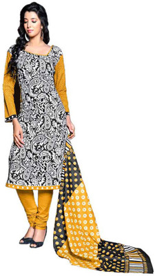 

GoAavaran Cotton Printed Salwar Suit Dupatta Material(Un-stitched), Black white yellow