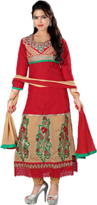 

Araja Cotton Embroidered Semi-stitched Salwar Suit Dupatta Material, Red