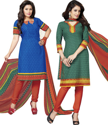 

Jiya Crepe Self Design, Printed Salwar Suit Dupatta Material(Un-stitched), Blue;green;orange