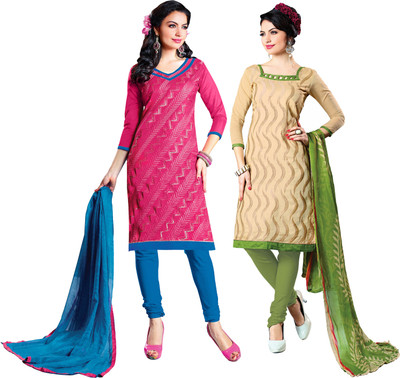 

Khushali Chanderi Self Design, Embroidered Salwar Suit Dupatta Material(Un-stitched), Beige;pink