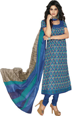 

Indian Wear Online Cotton Printed Semi-stitched Salwar Suit Dupatta Material, Blue