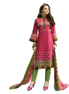 

BanoRani Cotton Embroidered Salwar Suit Dupatta Material(Un-stitched), Pink
