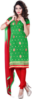 

Khushali Chanderi Embroidered Dress/Top Material(Un-stitched), Green;red