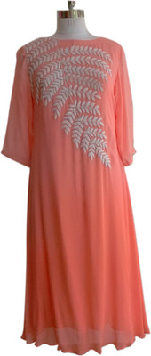 

Fabliva Georgette Embroidered Kurti Fabric(Un-stitched), Orange