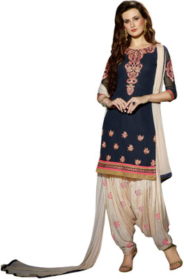 

BanoRani Synthetic Georgette Embroidered Salwar Suit Dupatta Material(Un-stitched), Blue