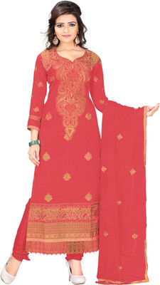

Khushali Chanderi Self Design, Embroidered, Embellished Salwar Suit Dupatta Material(Un-stitched), Gajari