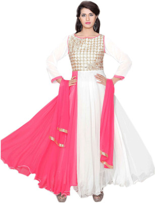 

Vandv Shop Georgette Self Design Salwar Suit Dupatta Material(Un-stitched), Pink;white