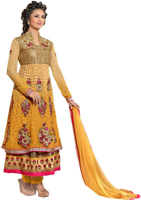 

V And V Shop Georgette Embroidered Semi-stitched Salwar Suit Dupatta Material, Yellow