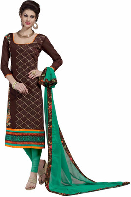 

Shree Vardhman Chanderi Embroidered Salwar Suit Dupatta Material(Un-stitched), Brown