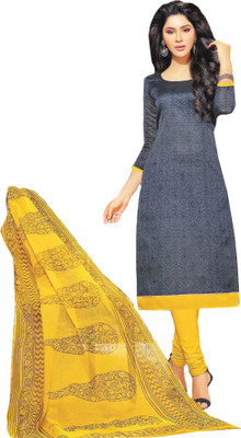 

Banjara India Chanderi Printed Salwar Suit Material(Un-stitched), Grey