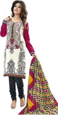 

Party Wear Dresses Cotton Printed Salwar Suit Dupatta Material(Un-stitched), White