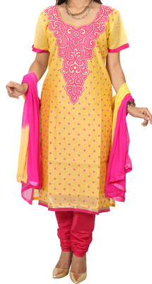 

Zuha Collection Silk Embroidered Salwar Suit Dupatta Material(Un-stitched), Pink;yellow