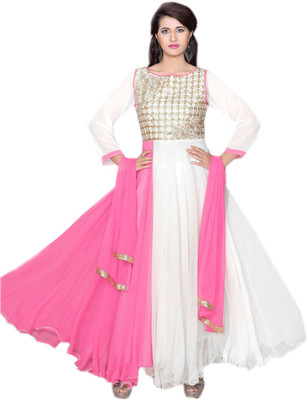 

V And V Shop Georgette Self Design Salwar Suit Dupatta Material(Un-stitched), Light pink