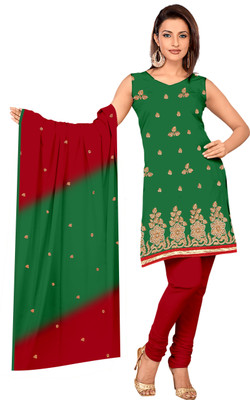 

Jiya Chanderi Self Design, Embroidered Salwar Suit Dupatta Material(Un-stitched), Green;red