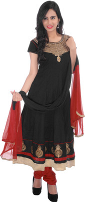 

JT International Cotton Embroidered Salwar Suit Dupatta Material(Un-stitched), Black