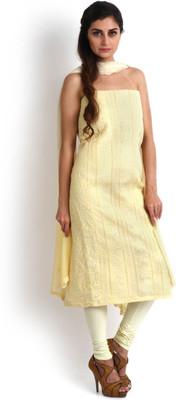 

Kasturi-B Swadeshi Karigari Cotton Embroidered Salwar Suit Dupatta Material(Un-stitched), Light yellow