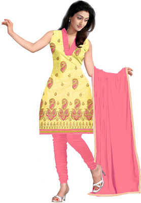 

Jiya Chanderi Self Design, Embroidered Salwar Suit Dupatta Material(Un-stitched), Pink;yellow
