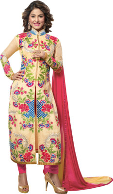 

Jiya Georgette Self Design, Embroidered, Embellished Salwar Suit Dupatta Material(Un-stitched), Beige;pink