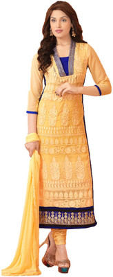 

V And V Shop Chiffon Embroidered Salwar Suit Dupatta Material(Un-stitched), Yellow