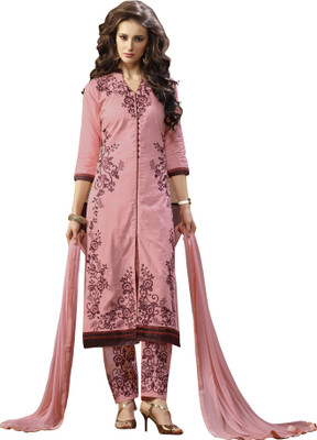 

Khushali Cotton Self Design, Embroidered Salwar Suit Dupatta Material(Un-stitched), Pink