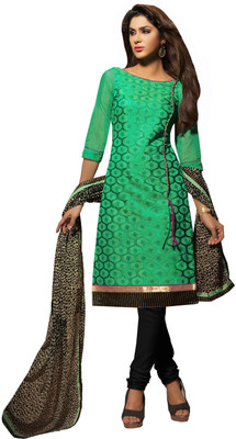 

Jiya Chanderi Self Design, Embroidered Salwar Suit Dupatta Material(Un-stitched), Black;green