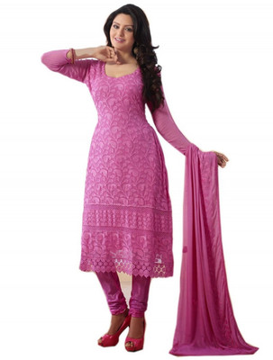 

Wedding Villa Georgette Self Design Semi-stitched Salwar Suit Dupatta Material, Pink