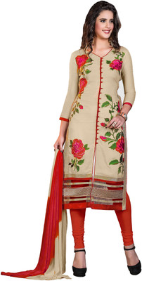 

Khushali Cotton Self Design, Embroidered Salwar Suit Dupatta Material(Un-stitched), Beige;orange
