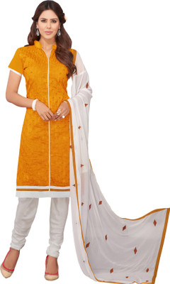 

Jiya Chanderi Self Design, Embroidered Salwar Suit Dupatta Material(Un-stitched), White;yellow