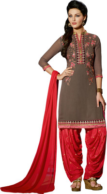 

Jiya Georgette Self Design, Embroidered, Embellished Salwar Suit Dupatta Material(Un-stitched), Brown;red