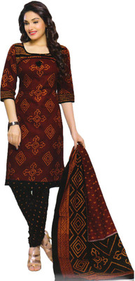

Party Wear Dresses Cotton Printed Semi-stitched Salwar Suit Dupatta Material, Brown