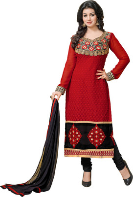 

Khushali Georgette Self Design Salwar Suit Dupatta Material(Un-stitched), Black;red