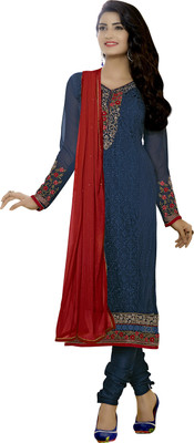 

Khushali Georgette Self Design, Embroidered Salwar Suit Dupatta Material(Un-stitched), Blue;red