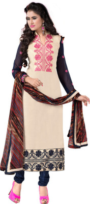 

Trendz Apparels Chanderi Embroidered Dress/Top Material(Un-stitched), White