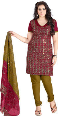 

Jiya Crepe Self Design, Embroidered Salwar Suit Dupatta Material(Un-stitched), Maroon;mehandi green