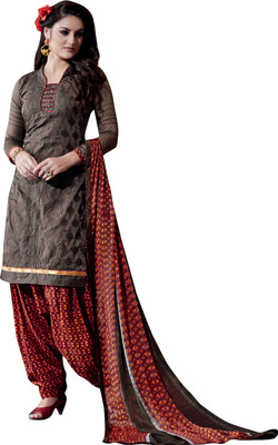 Khushali Chanderi Self Design, Embroidered Salwar Suit Dupatta Material(Un-stitched), Brown;multicolor
