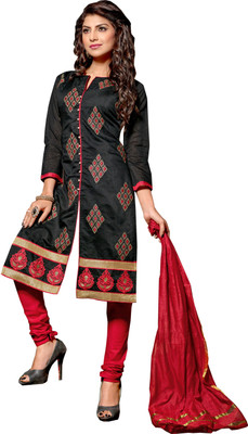 

Jiya Chanderi Self Design, Embroidered Salwar Suit Dupatta Material(Un-stitched), Black;red