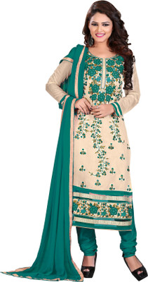 

Khushali Chanderi Self Design, Embroidered Salwar Suit Dupatta Material(Un-stitched), Beige;green