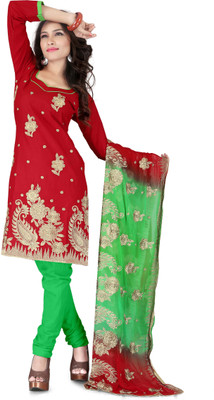 

Jiya Cotton Self Design, Embroidered Salwar Suit Dupatta Material(Un-stitched), Light green;red