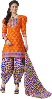 

Indian Wear Online Cotton Printed Salwar Suit Dupatta Material(Un-stitched), Orange