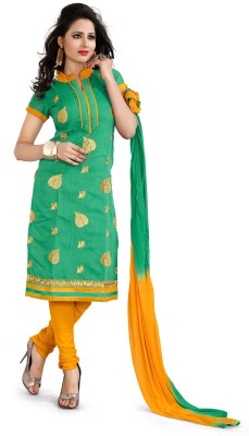 

Jiya Chanderi Self Design, Embroidered Salwar Suit Dupatta Material(Un-stitched), Green;orange