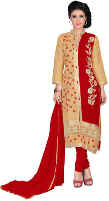 

Shaily Cotton Silk Blend Embroidered Salwar Suit Dupatta Material(Un-stitched), Chiku;red