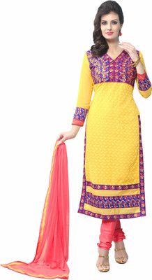 

Khusahli Georgette Self Design, Embroidered Dress/Top Material(Un-stitched), Pink;yellow
