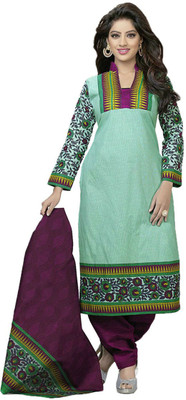 

Indian Wear Online Cotton Printed Semi-stitched Salwar Suit Dupatta Material, Green
