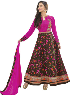 

Jiya Silk Floral Print Salwar Suit Dupatta Material(Un-stitched), Brown;pink